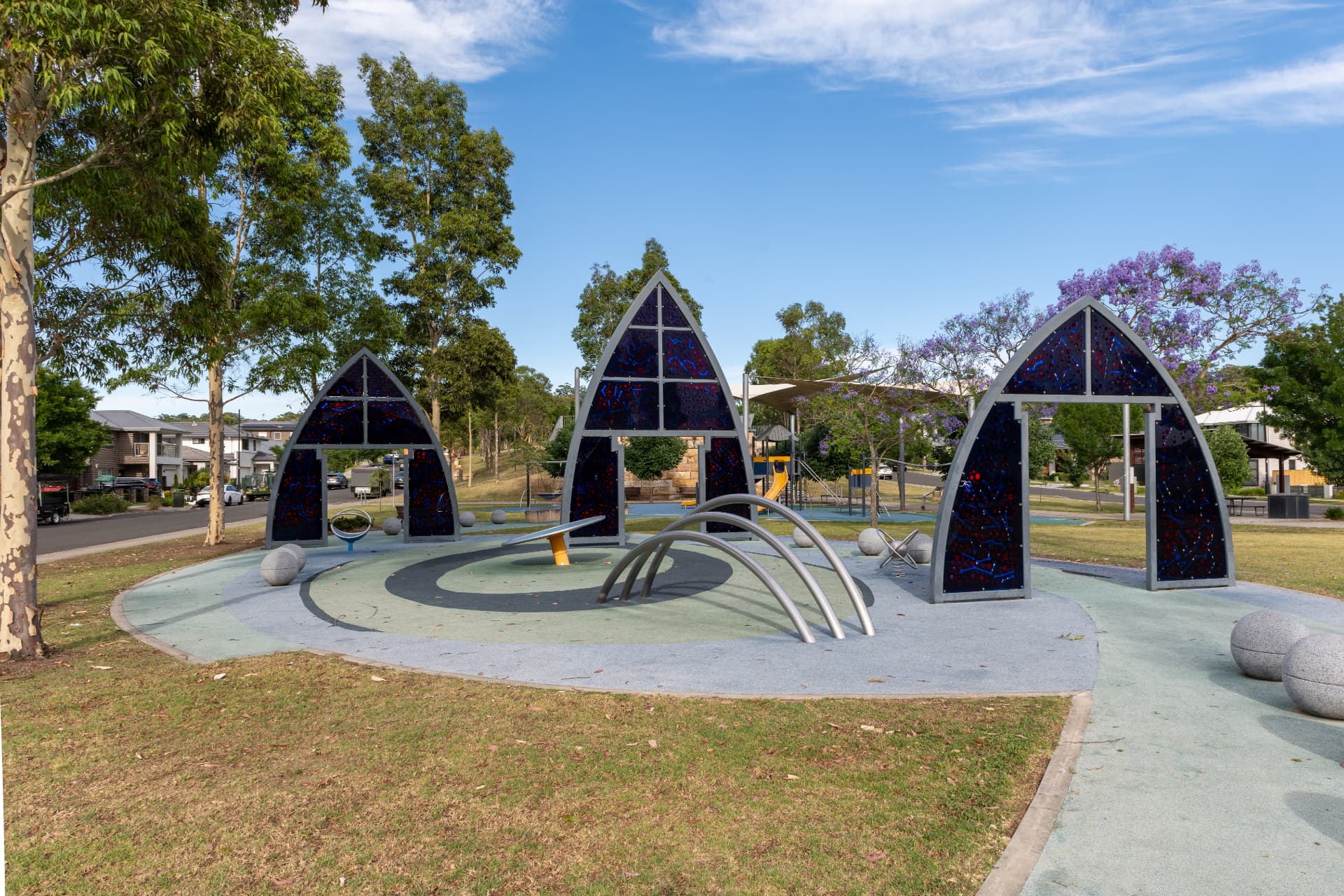 The Macarthur Heights playground with its arched climbing structures